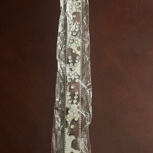 Brown and White Cowhide Belt with Rhinestones